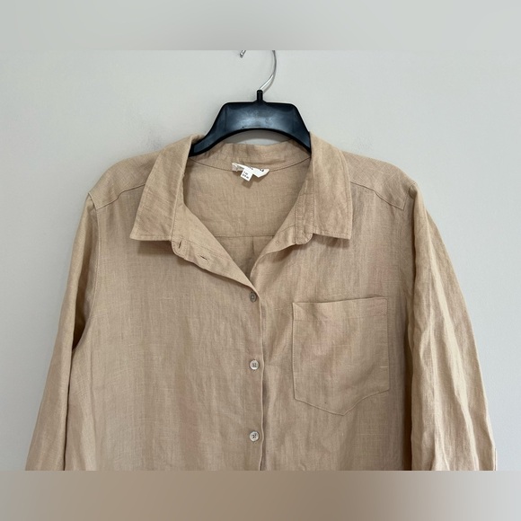 Maison 123 100% Linen Button Down Shirtdress in Khaki/Tan, size F42 / US12 - Picture 9 of 10